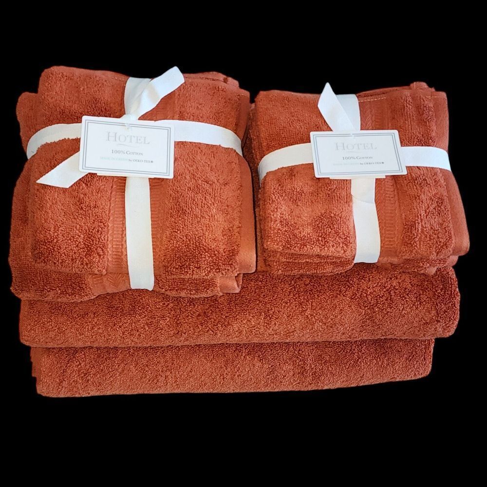 Hotel‎ 8pc Autumn Rust Red Cotton Towel Set 2 Bath 2 Hand 4 Tip Made in Green